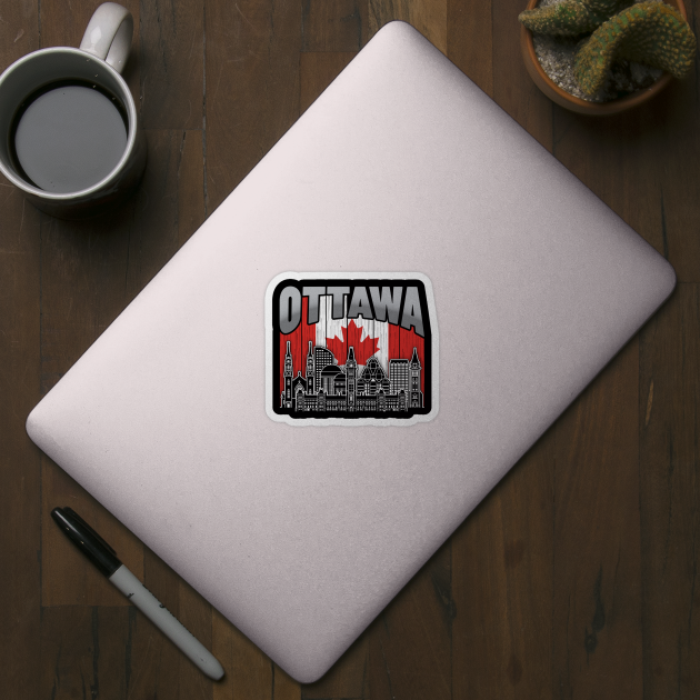 Ottawa Canada Skyline Vintage Canadian Flag by travel2xplanet